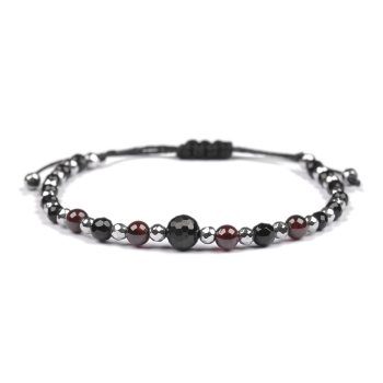 Bransoletka celebrytka czarny TURMALIN GRANAT HEMATYT ochrona i siła